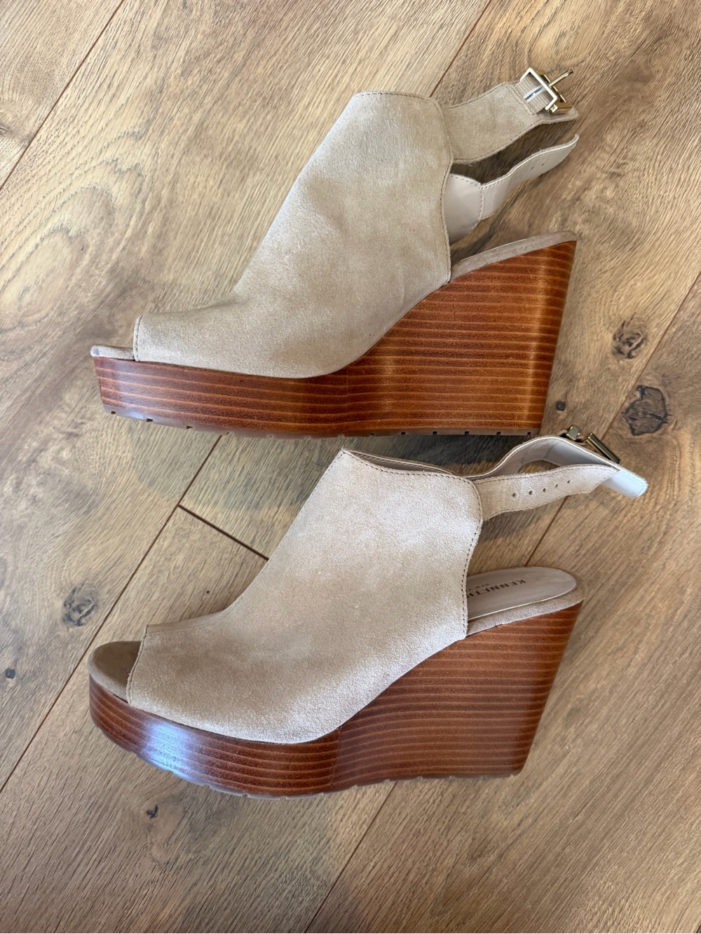 Kenneth Cole Octavia Tan Suede Peep Toe Wedges